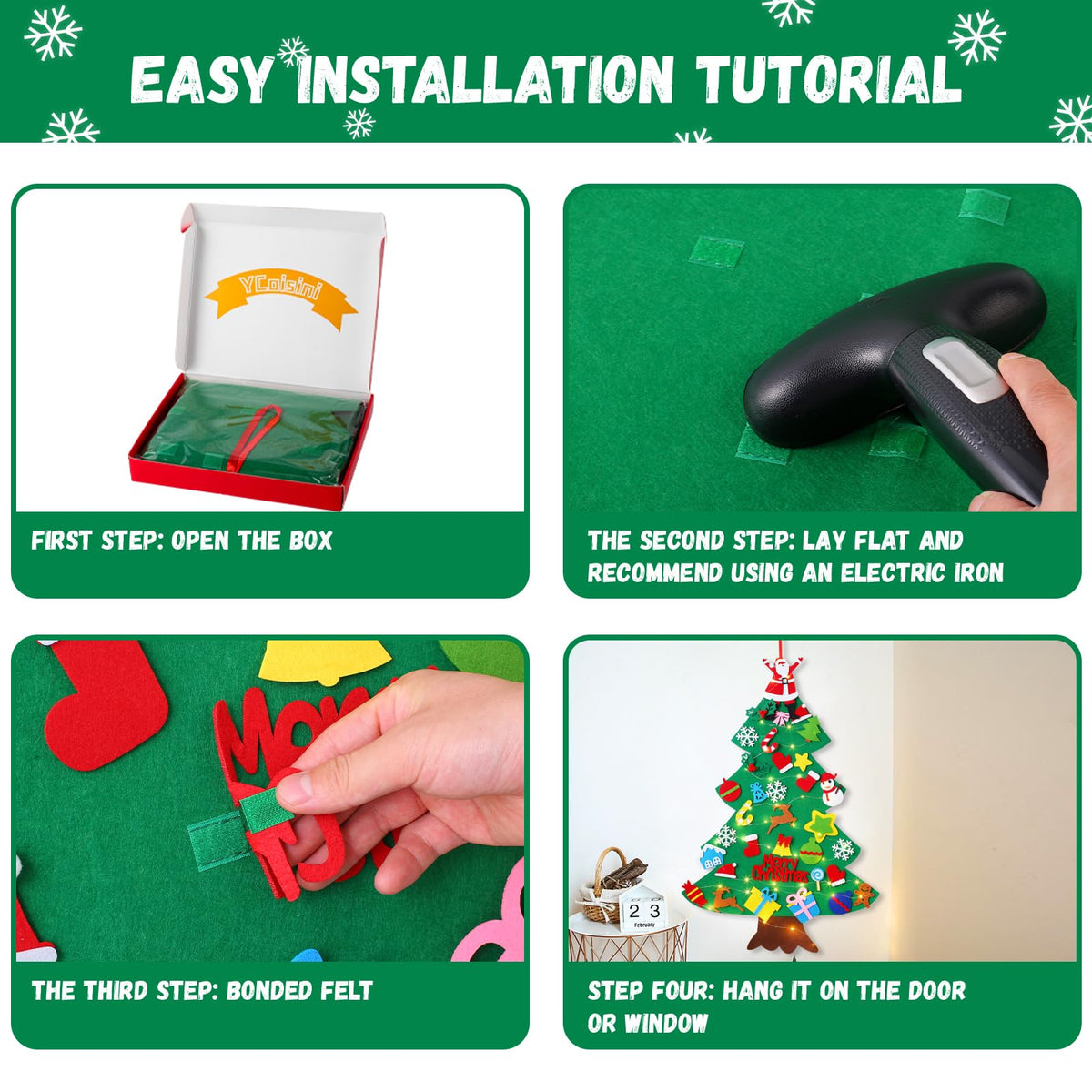 Felt Christmas Tree for Toddlers, 3.2ft Wall Hanging DIY Xmas Decorations with String Light G40331