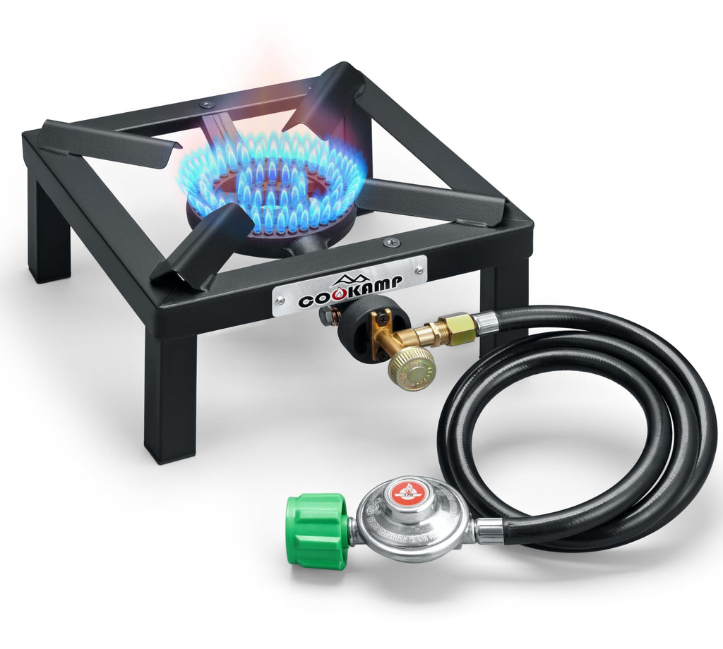 Single High Pressure Propane Camp Stove with Adjustable Regulator and Hose X34715