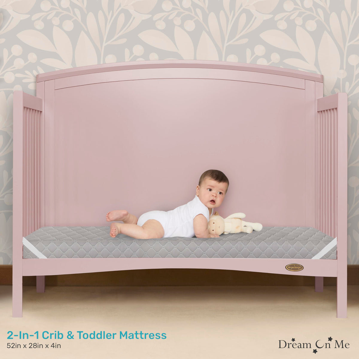 4” Firm Fiber Crib & Toddler Bed Mattress, Dual-Sided, Waterproof, Grey Embossed Vinyl Cover X584