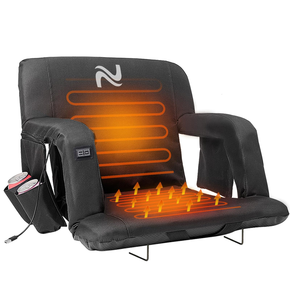 Wide Heated Stadium Seat with Back Support & Cushion J376061