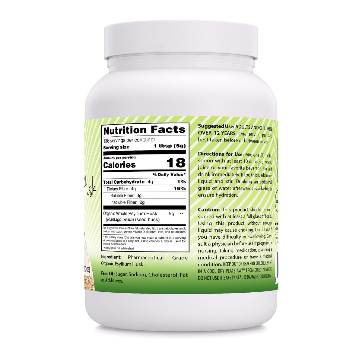 Organic Whole Psyllium Husk Powder 24 Oz V3478