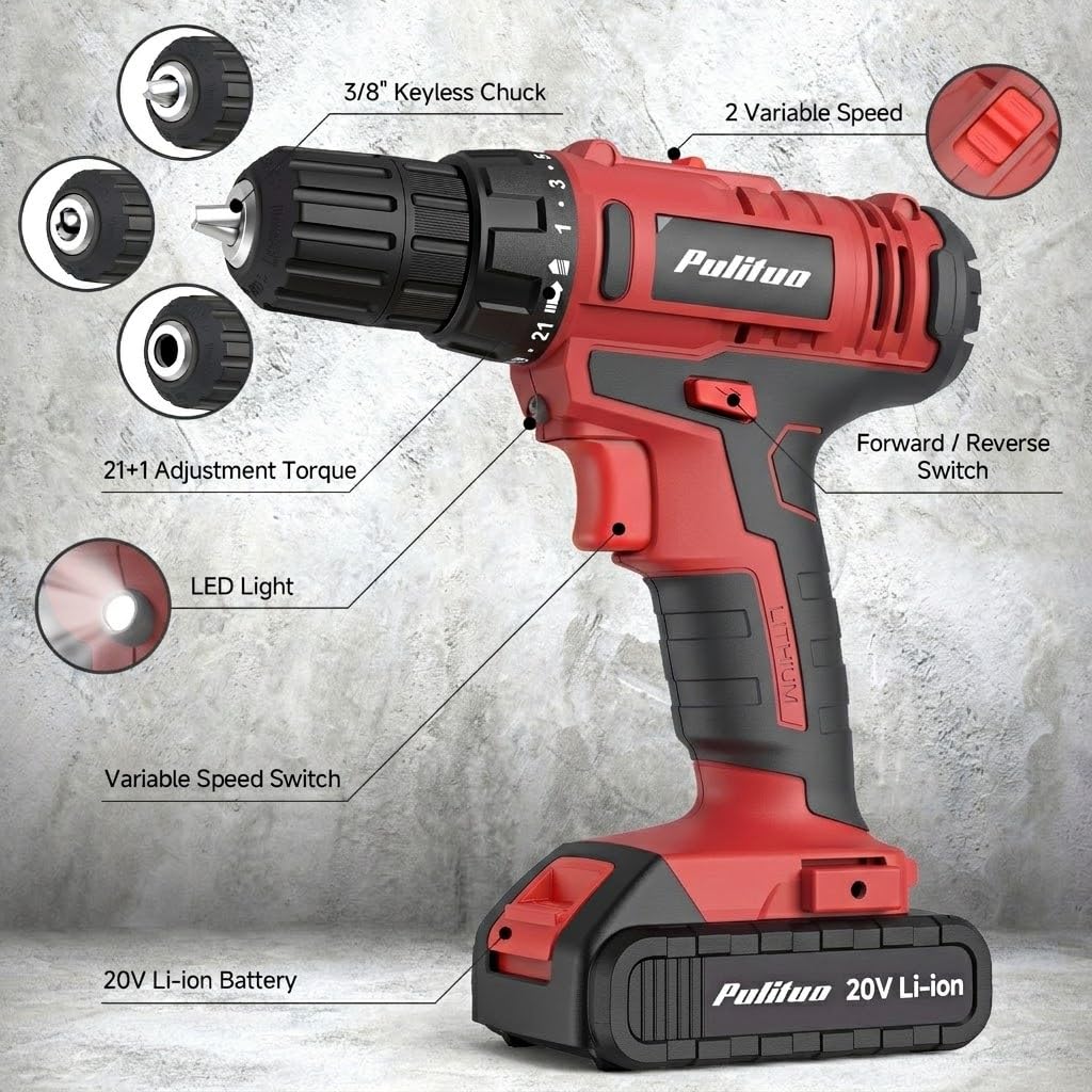 Cordless Drill Set 20V with Battery And Charger 59pcs Bits Kit H926394