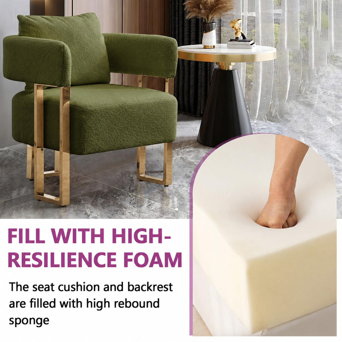 Velvet Upholstered Accent Chairs Set of 2 with Golden Metal Legs L880571