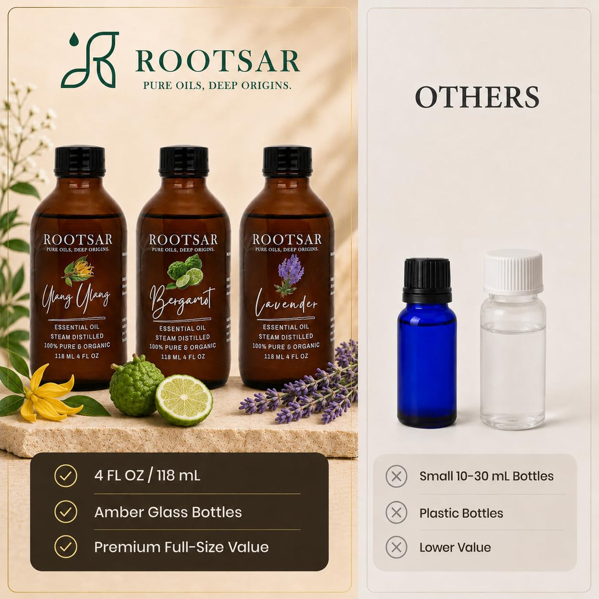 3 Pack Lavender Ylang Ylang Bergamot Essential Oils 4 Fl Oz K79171