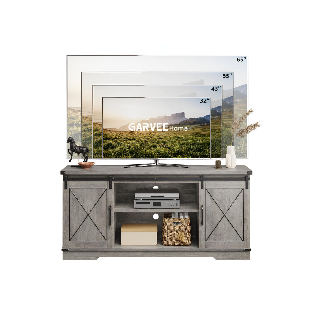 65" Rustic Farmhouse TV Stand with Sliding Barn Doors N70143