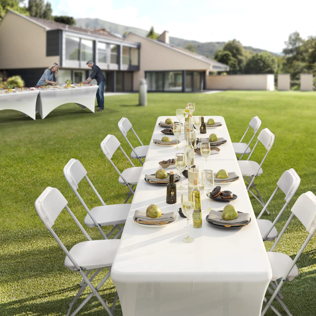 White Plastic Folding Chairs Set of 10 with Metal Frame T9399
