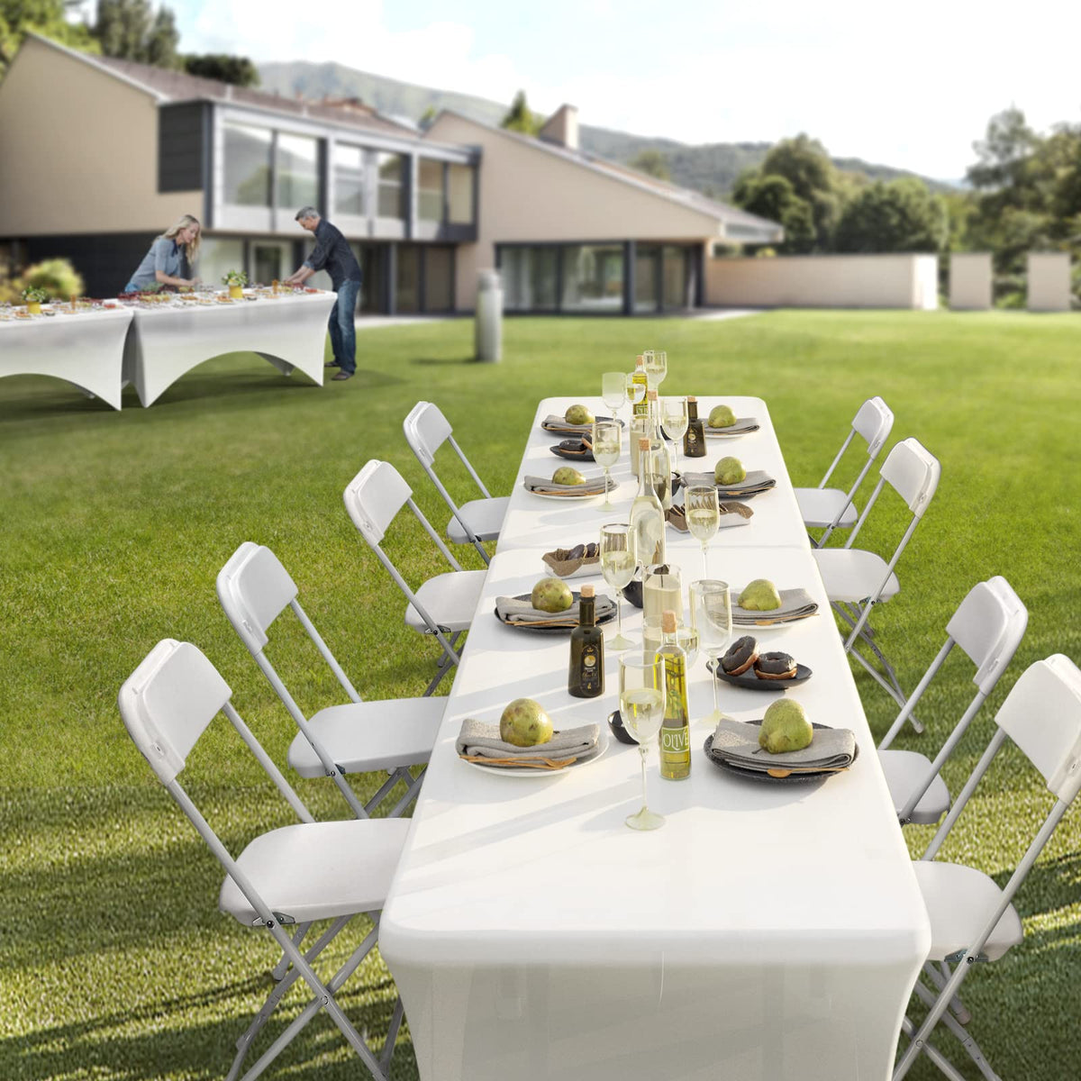 White Plastic Folding Chairs Set of 10 with Metal Frame T9399