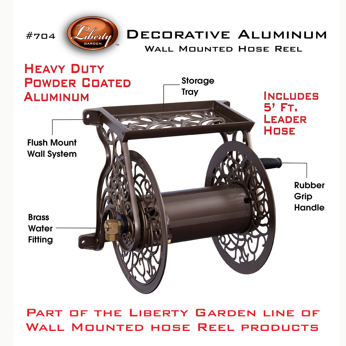 Cast Aluminum Wall Mount Hose Reel, Holds 125-Feet of 5/8-Inch Hose - Bronze N97883