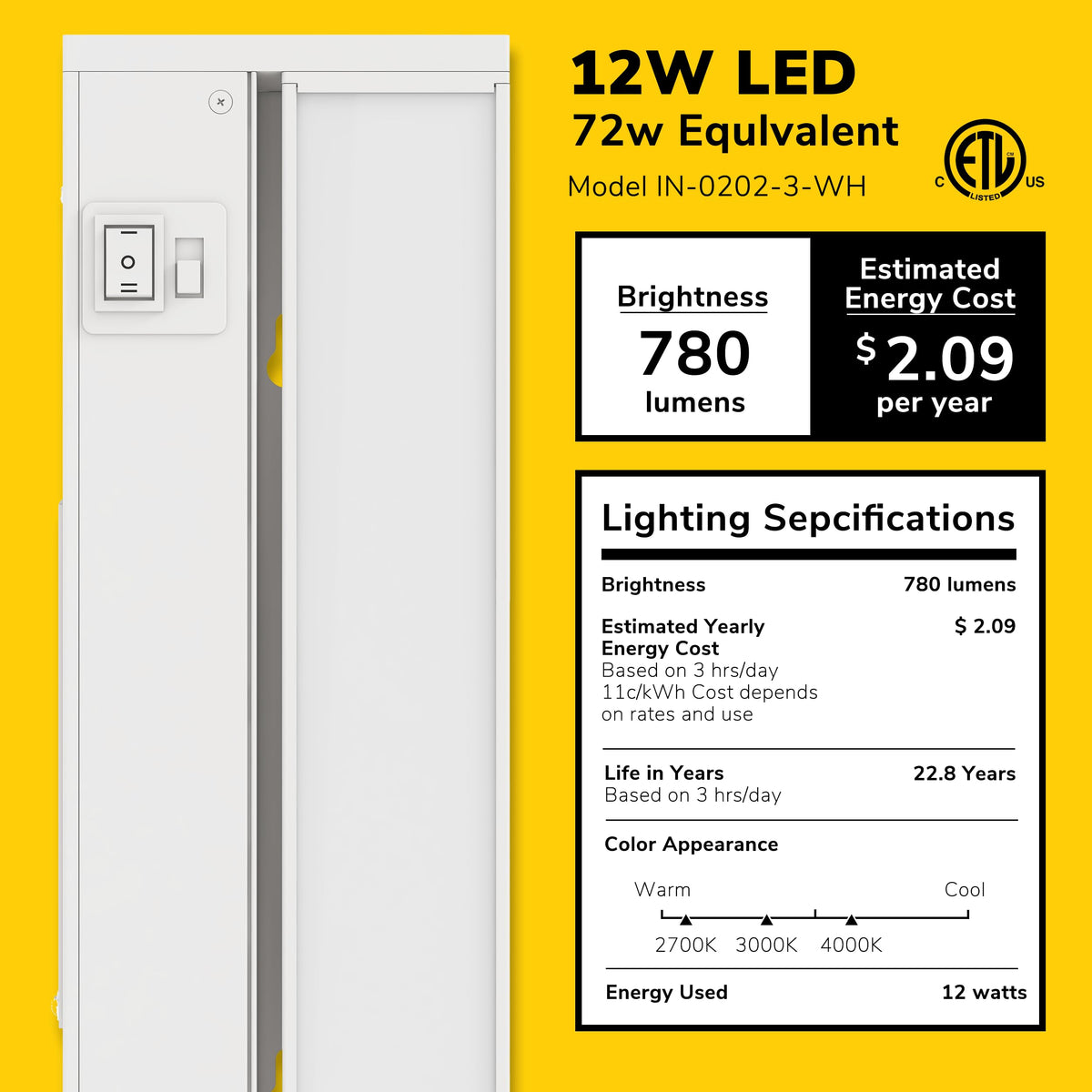 24-Inch Swivel LED Under Cabinet Light, 3-CCT Selectable, White X8215