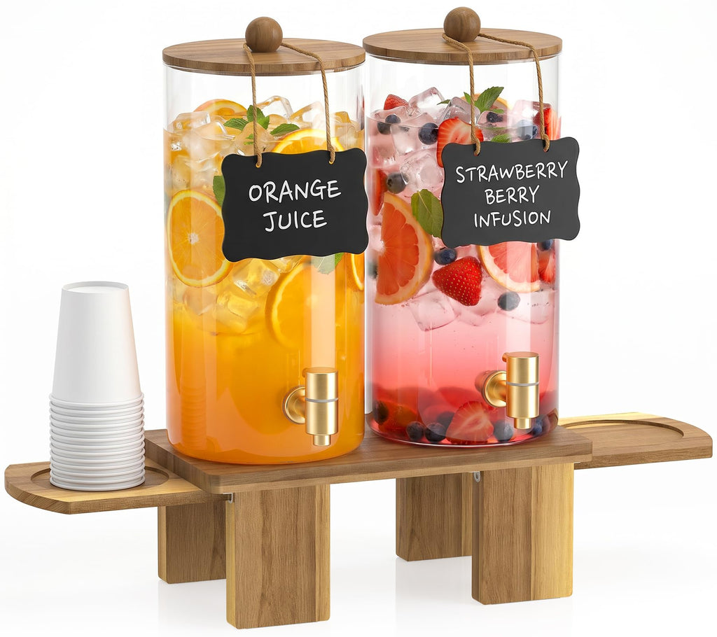 2 Pack 1.5 Gallon Drink Dispenser with Wood Stand E46684
