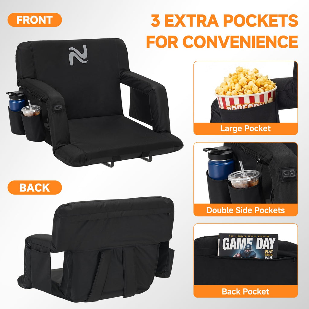 Wide Heated Stadium Seat with Back Support & Cushion J376061