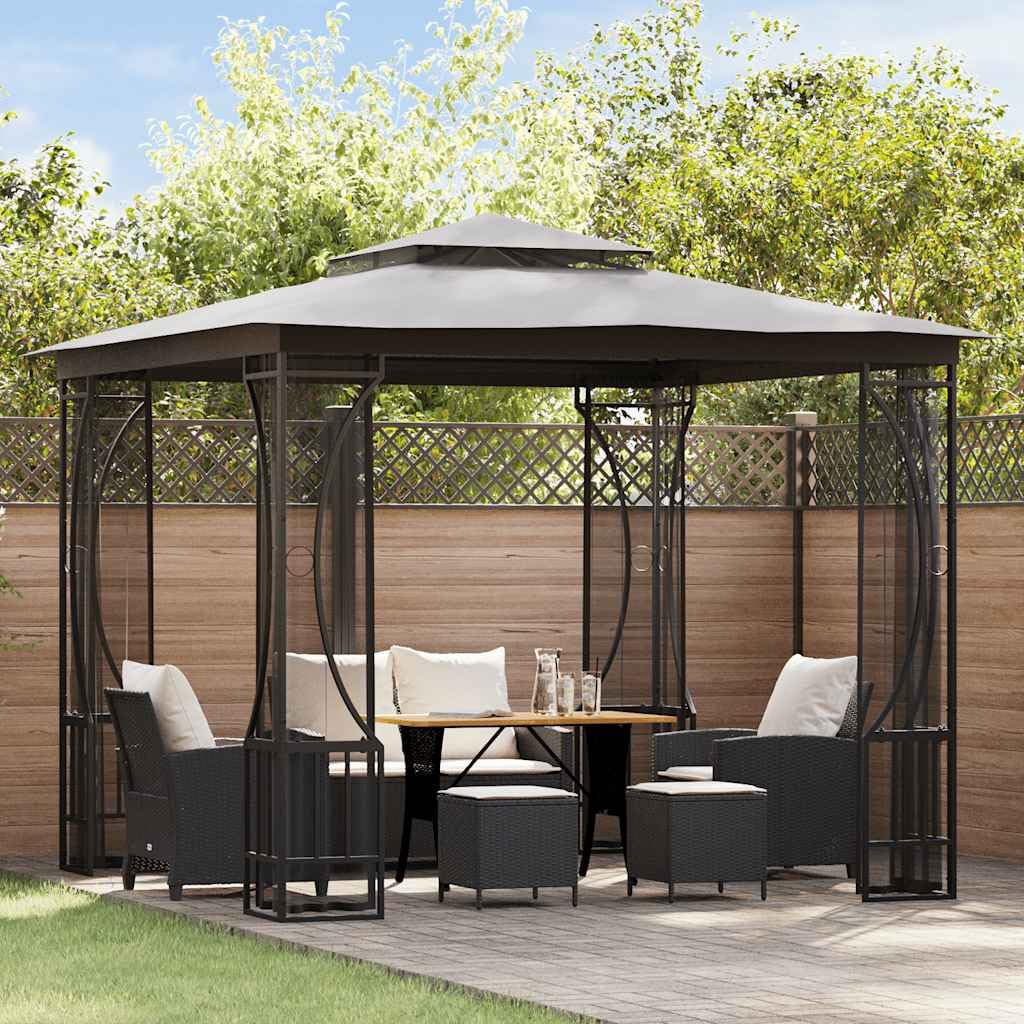 Gazebo with Nets 9.8x9.8x8.7 ft Anthracite Steel Frame Q352