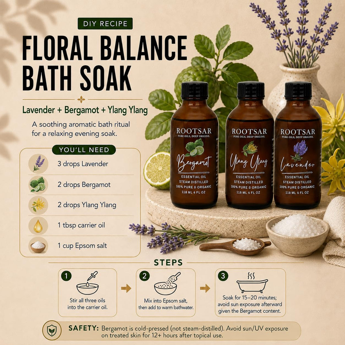 3 Pack Lavender Ylang Ylang Bergamot Essential Oils 4 Fl Oz K79171