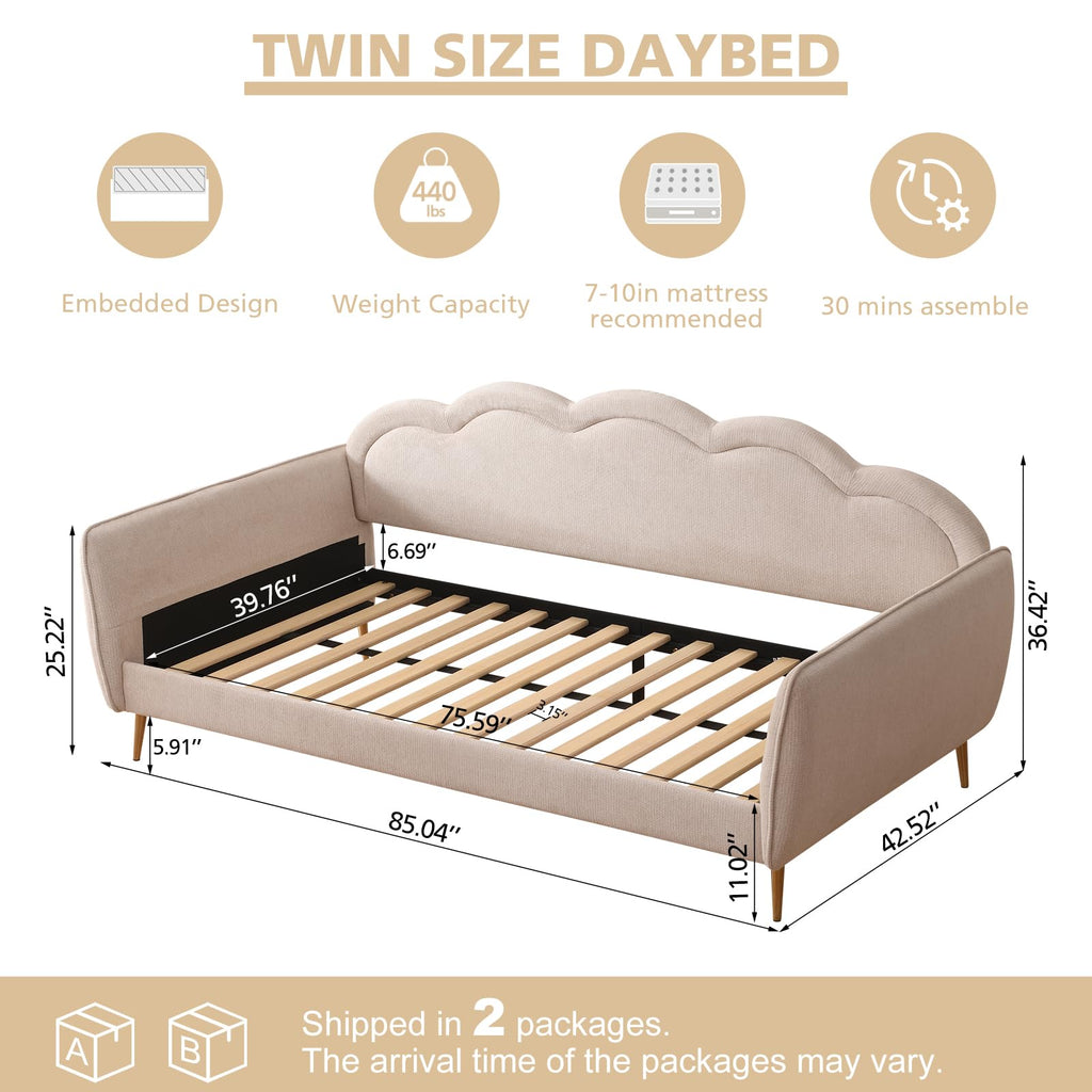 Twin Size Upholstered Linen Daybed with Metal Legs W794274