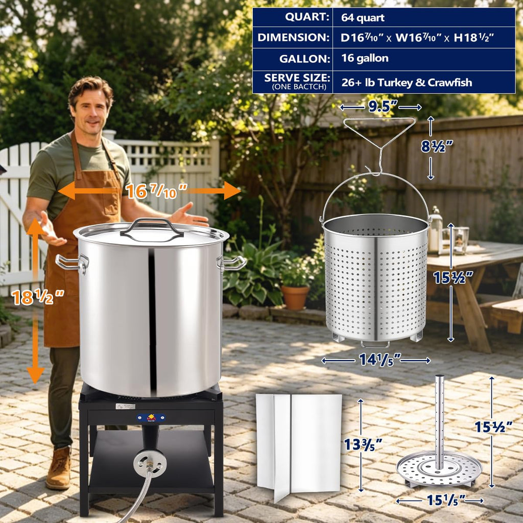 64QT Stainless Steel Stockpot with Basket V230