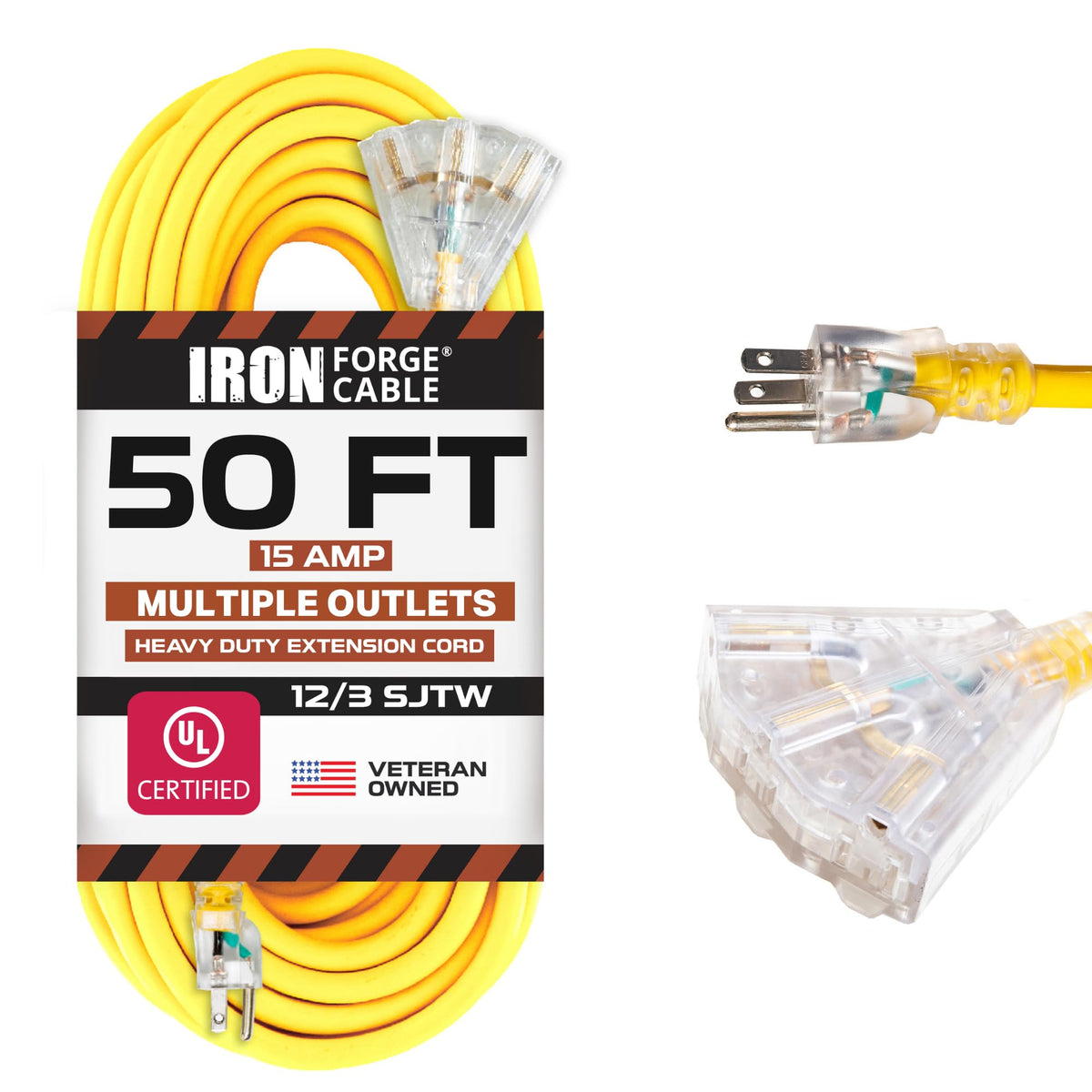 50 Foot Lighted Outdoor Extension Cord with 3 Outlets U567