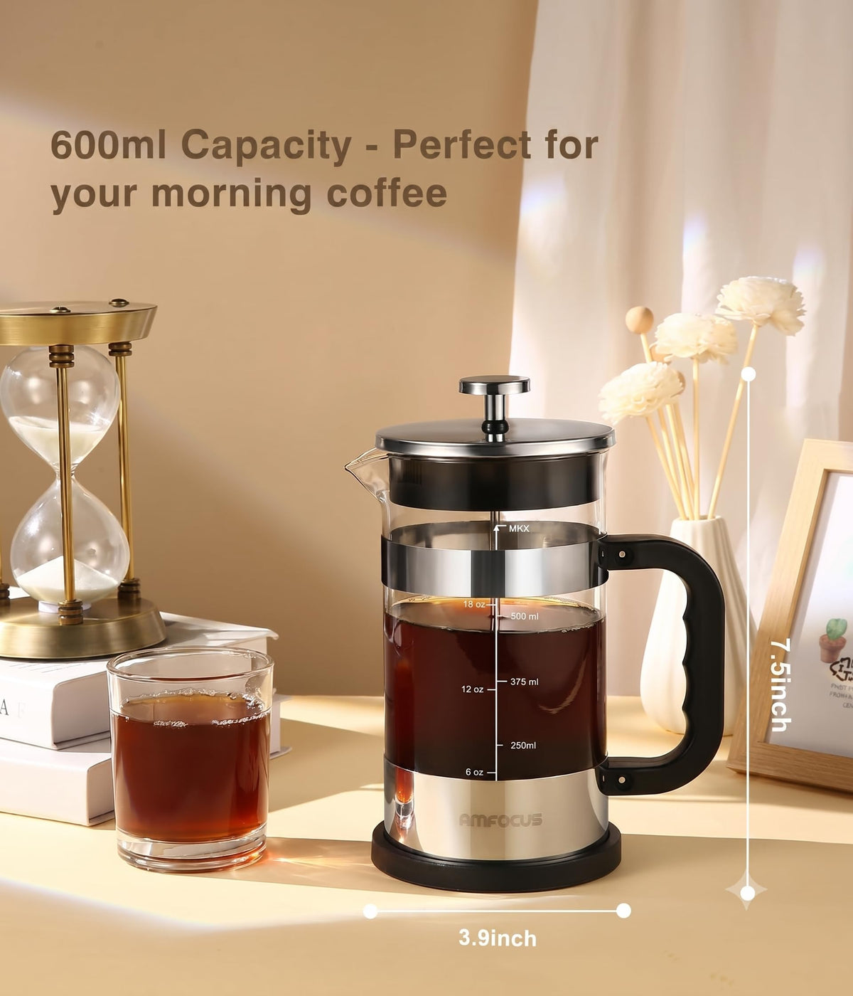 French Press Coffee Maker 21 oz Borosilicate Glass L910512