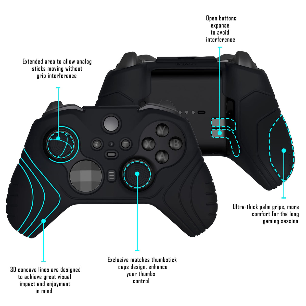 Anti Slip Silicone Case Cover for Xbox Elite Wireless Controller Series 2 with Thumb Grip Caps - Black Z11294