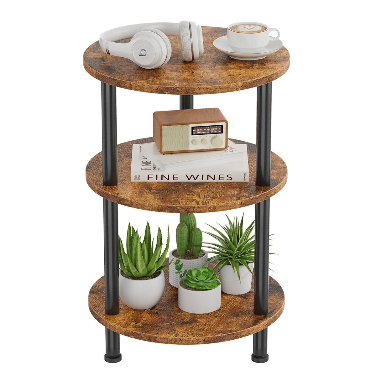 Rustic Brown 3 Tiers Round Side Table P7710