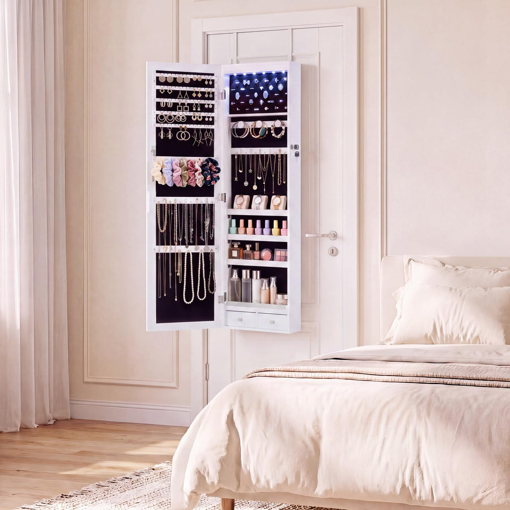 White 6 LEDs Mirror Jewelry Cabinet D22539