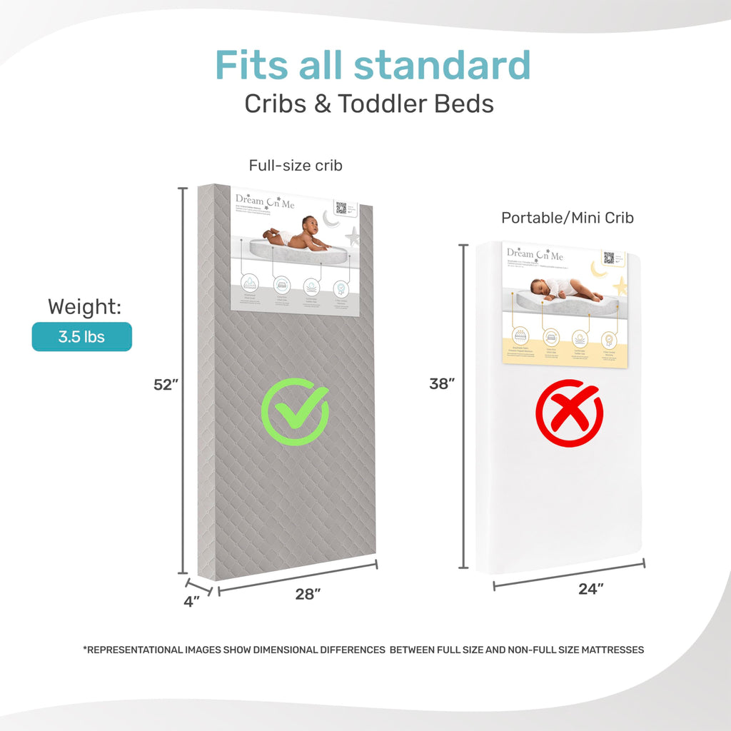 4” Firm Fiber Crib & Toddler Bed Mattress, Dual-Sided, Waterproof, Grey Embossed Vinyl Cover X584