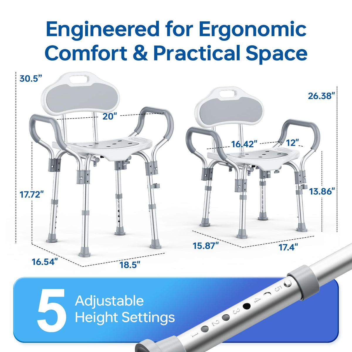 Adjustable Grey Shower Chair with Suction Feet U51674