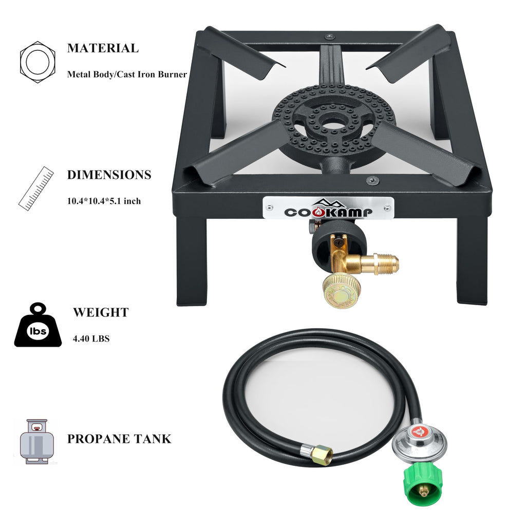 Single High Pressure Propane Camp Stove with Adjustable Regulator and Hose X34715