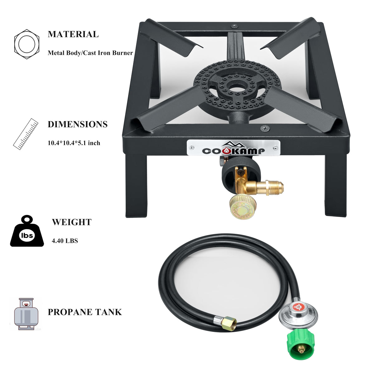 Single High Pressure Propane Camp Stove with Adjustable Regulator and Hose X34715