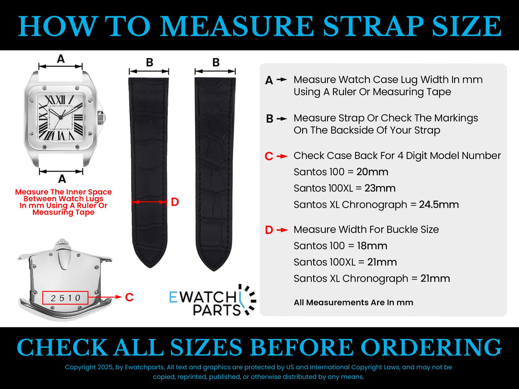 24.5mm Black Leather Watch Band Strap S531