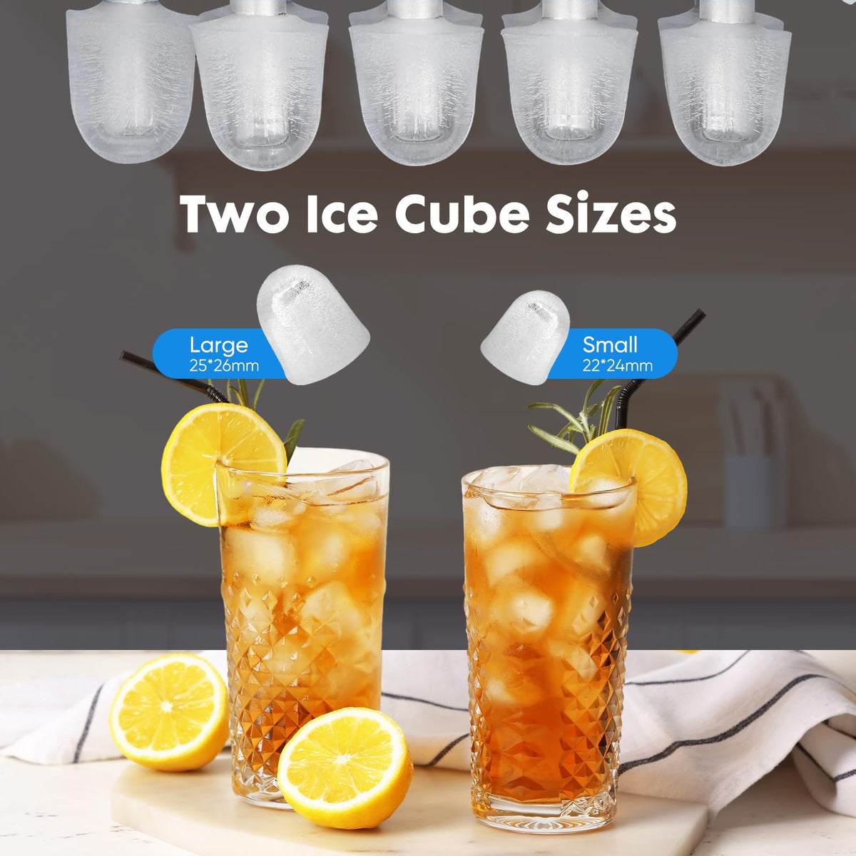 Countertop Ice Maker Machine with Handle, Self-Cleaning, 2 Sizes Bullet Ice, Black G3553