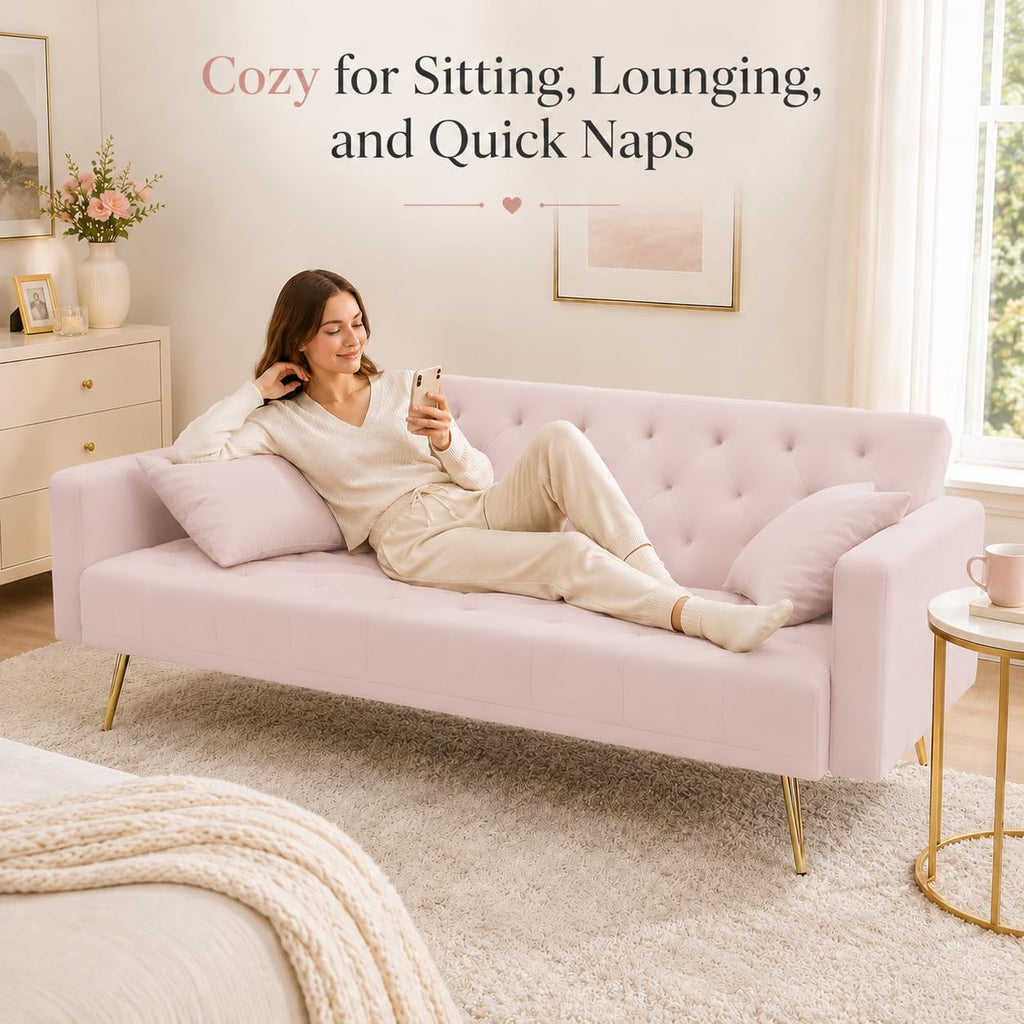 Pink Velvet Futon Sofa Bed R137