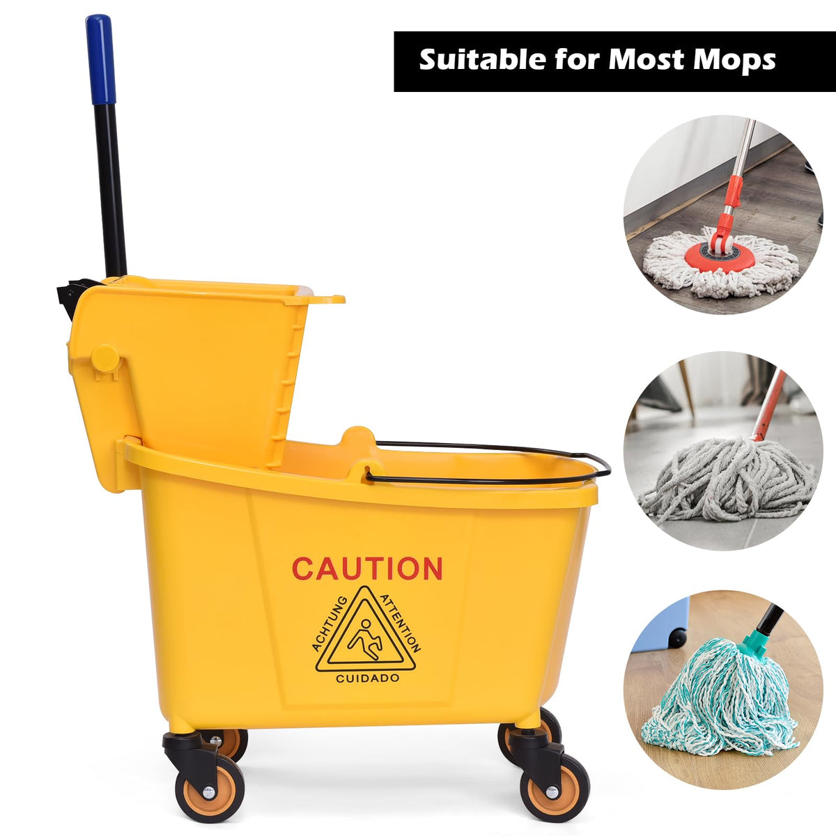 Yellow 35 Quart Commercial Mop Bucket with Wringer A957084