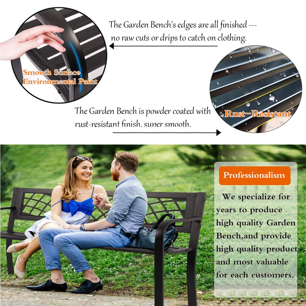Black Metal Outdoor Bench with Armrests Q262