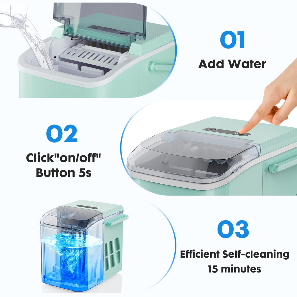 Countertop Ice Maker Machine with Handle, Self-Cleaning, 2 Sizes Bullet Ice, Black G3553