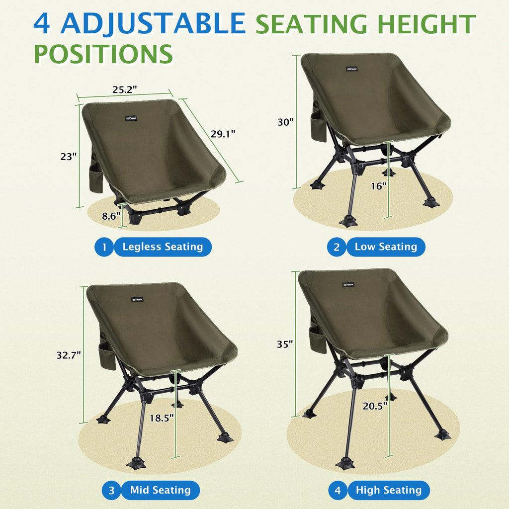 2 Pack Green Folding Camping Chair with Storage Bag X938