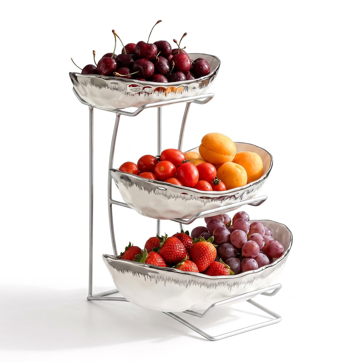 3 Tier Ceramic Fruit Bowl with Metal Stand U7337