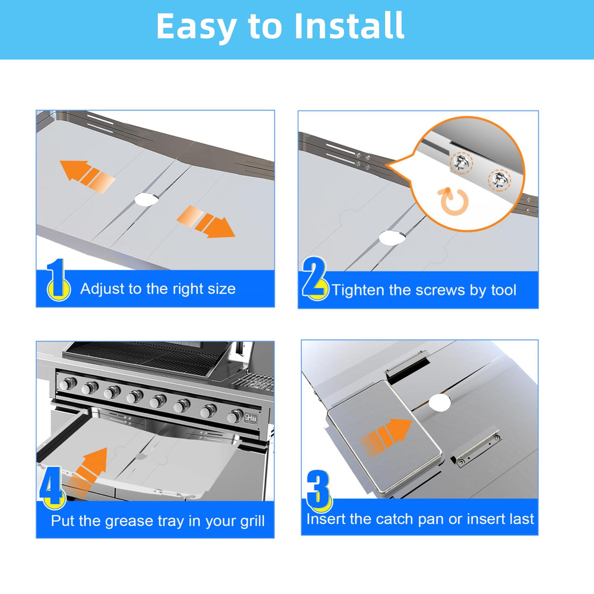 Adjustable Stainless Steel Grill Grease Tray with Catch Pan Y91871
