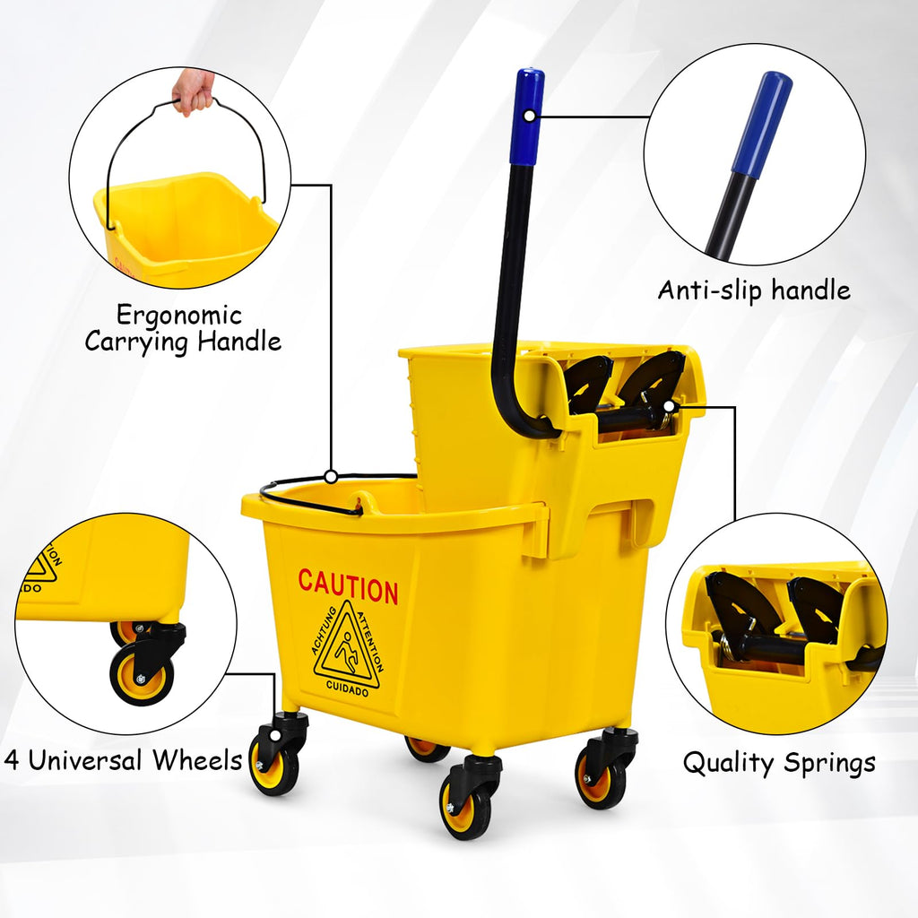 Yellow 35 Quart Commercial Mop Bucket with Wringer A957084