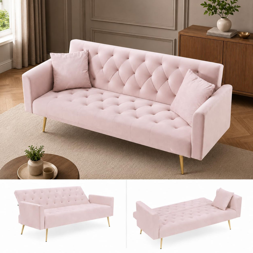 Pink Velvet Futon Sofa Bed R137