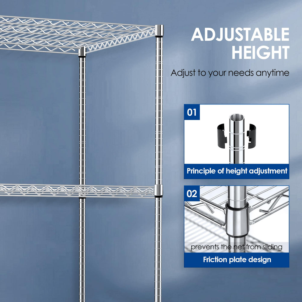 60" W 4-Tier Heavy Duty Wire Shelving 72" H x 24" D Metal Storage Rack with Wheels T95622
