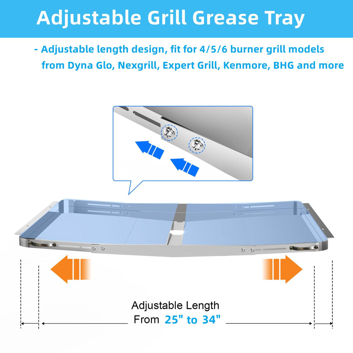 Adjustable Stainless Steel Grill Grease Tray with Catch Pan Y91871