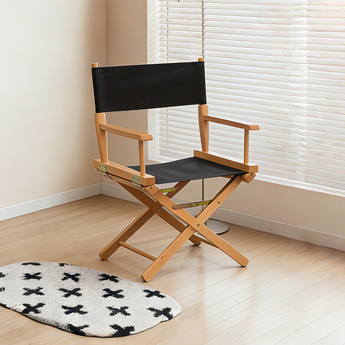 2 PCS Black Solid Wood Folding Director Chairs with Armrests O36695