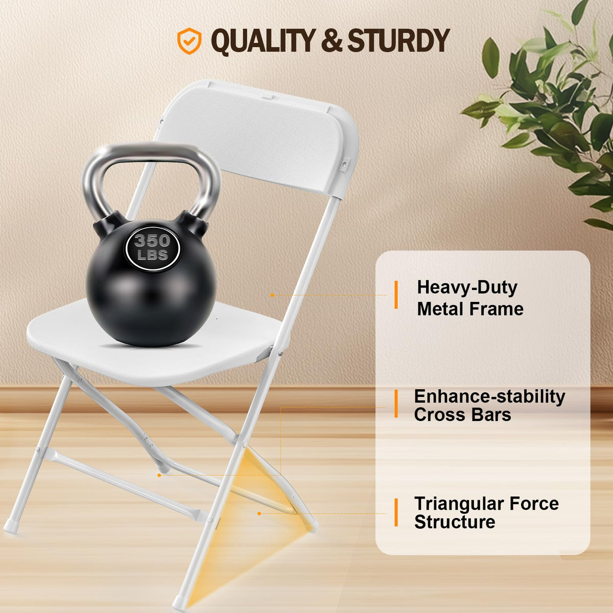 White Plastic Folding Chairs Set of 10 with Metal Frame T9399