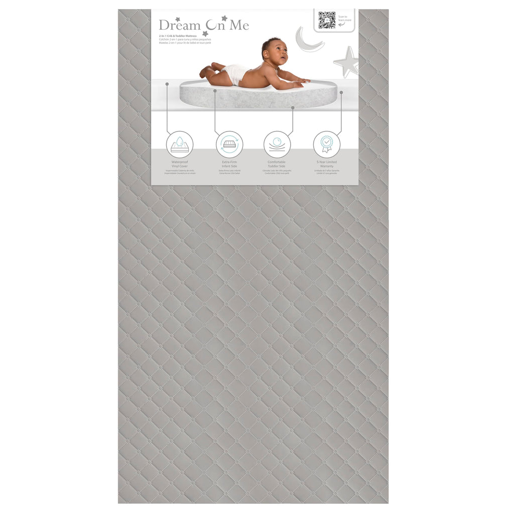 4” Firm Fiber Crib & Toddler Bed Mattress, Dual-Sided, Waterproof, Grey Embossed Vinyl Cover X584