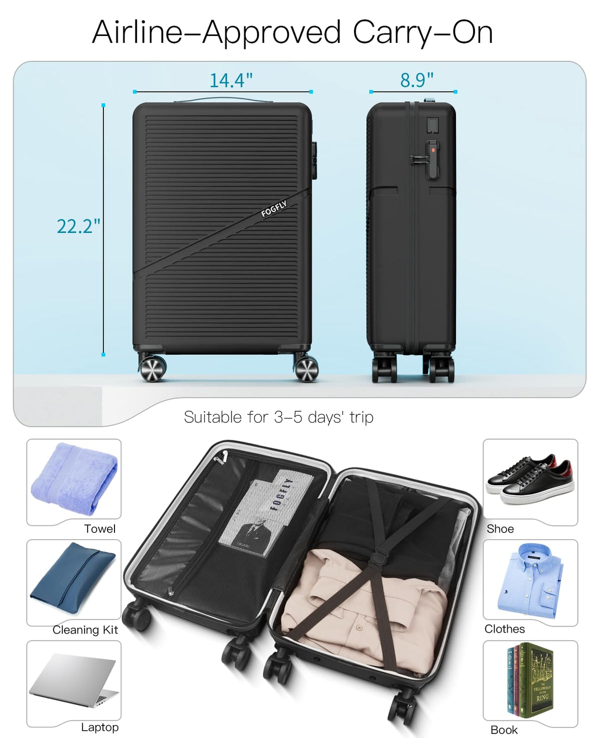 20 Inch Hardside Spinner Luggage with TSA Lock I7496