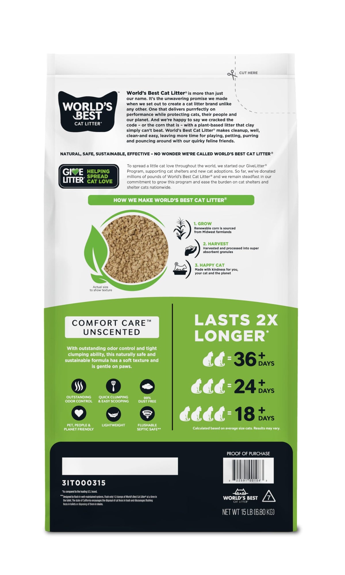 Unscented Odor Control 15 lb Cat Litter X9051