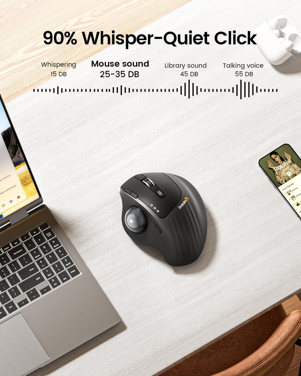 Wireless Rechargeable Gray Trackball Mouse S2752