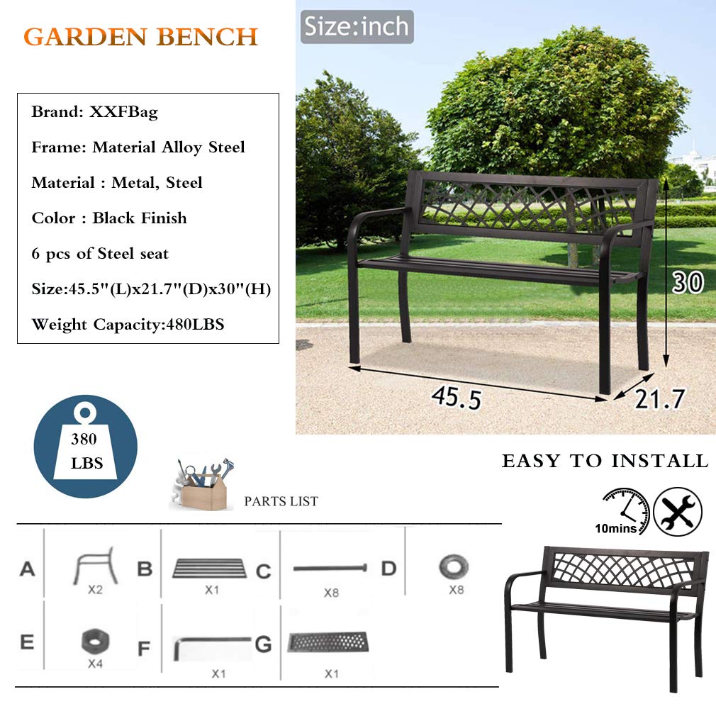 Black Metal Outdoor Bench with Armrests Q262
