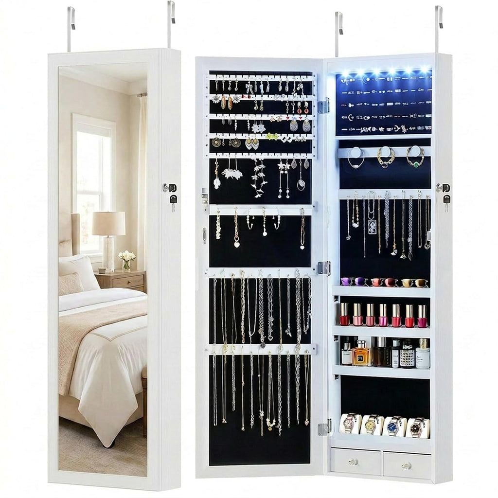 White 6 LEDs Mirror Jewelry Cabinet D22539