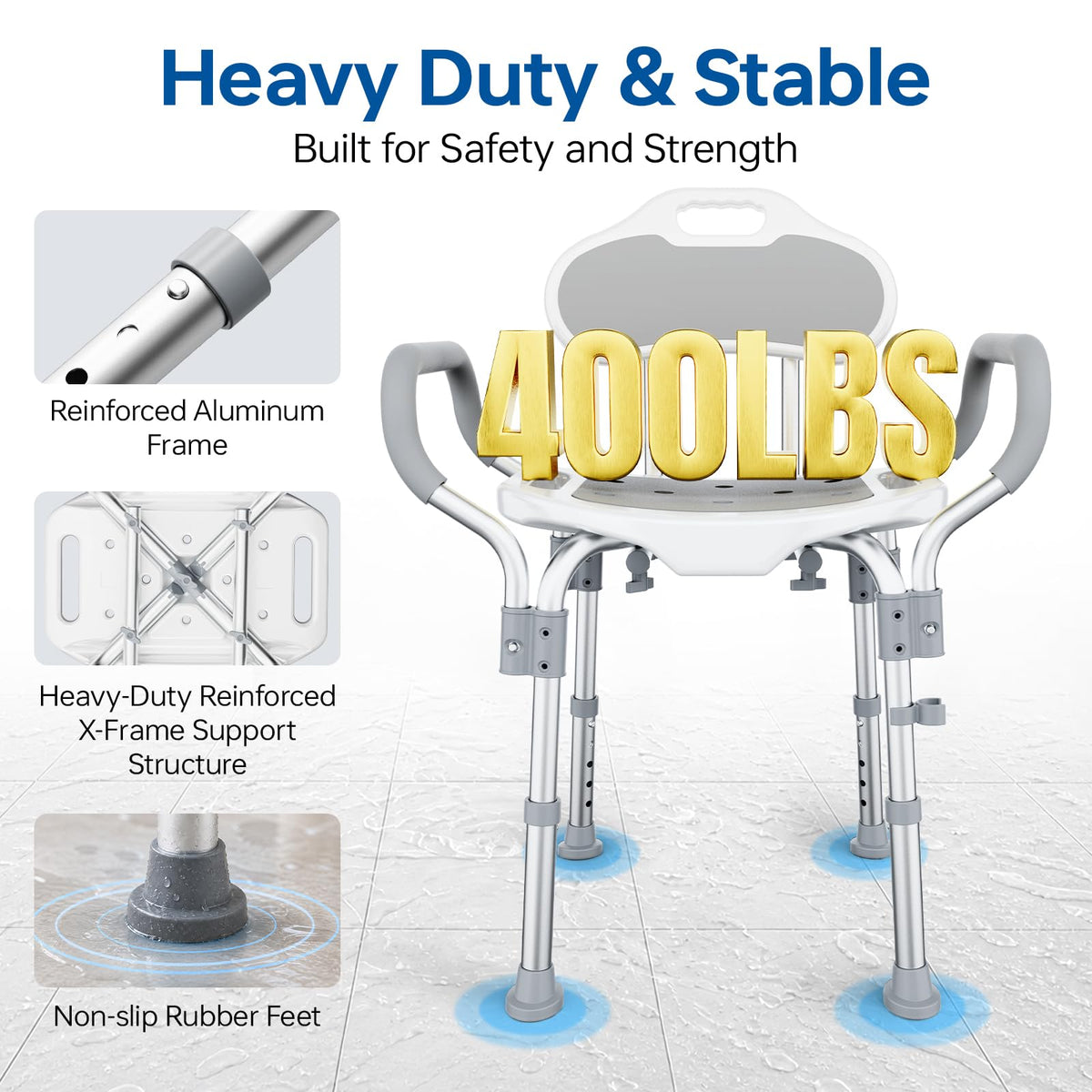 Adjustable Grey Shower Chair with Suction Feet U51674